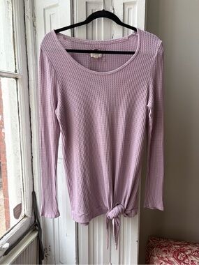 Lavender Waffle-Knit Tie-Front Top